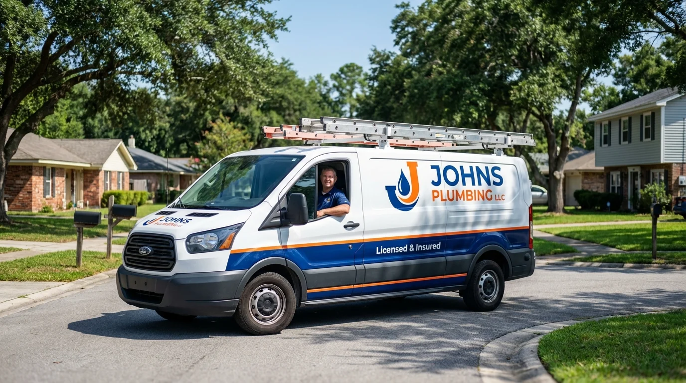 Johns Plumbing LLC service van in Rego Park, NY