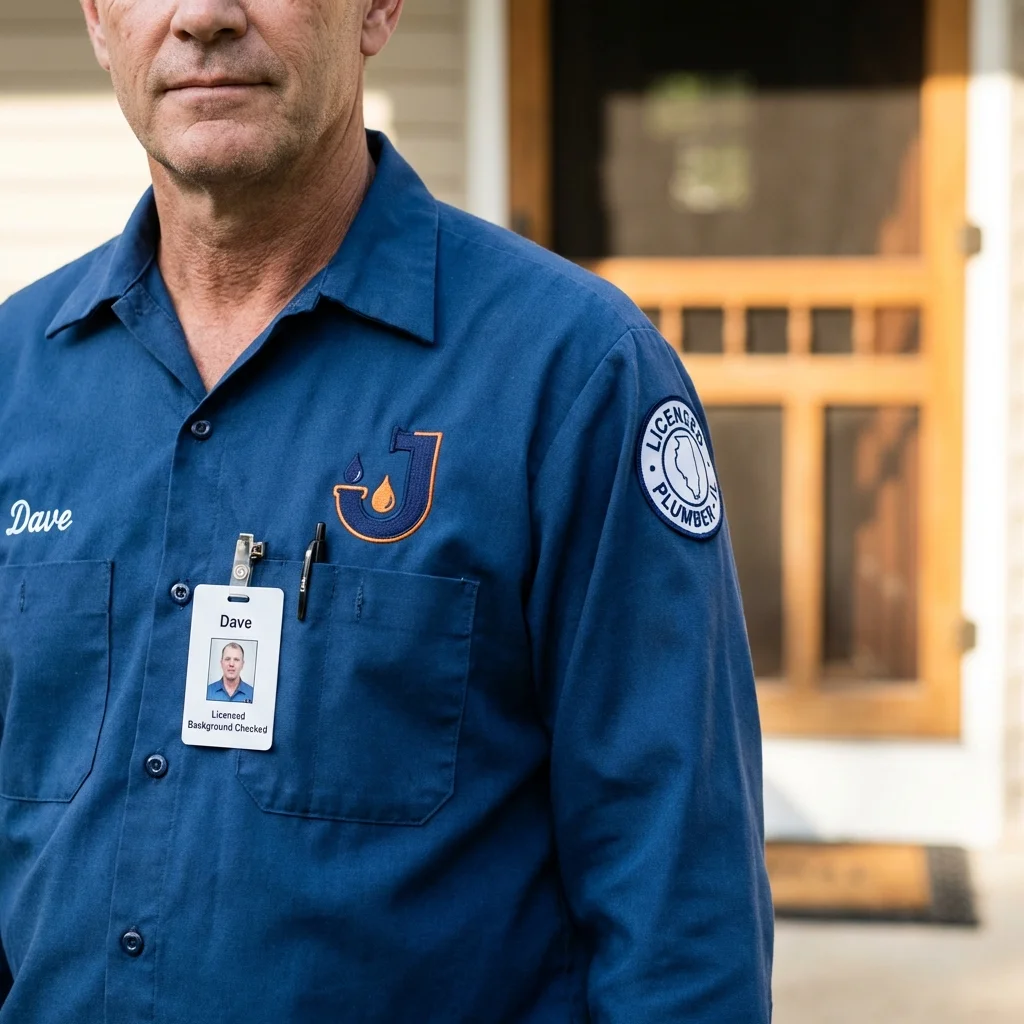 Licensed plumber showing ID badge in Rego Park, NY