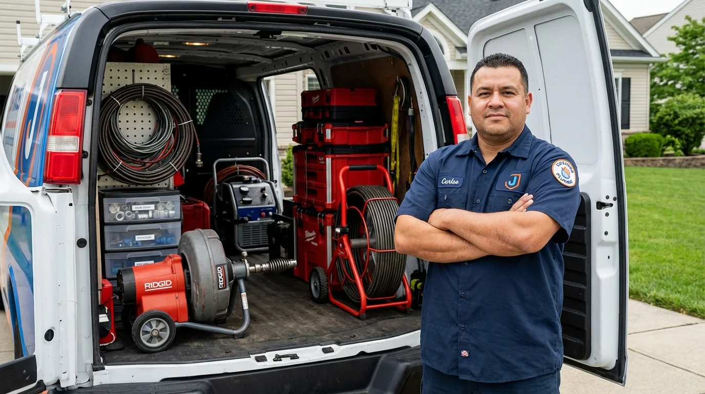 Professional drain cleaning equipment and Johns Plumbing LLC plumber in Rego Park