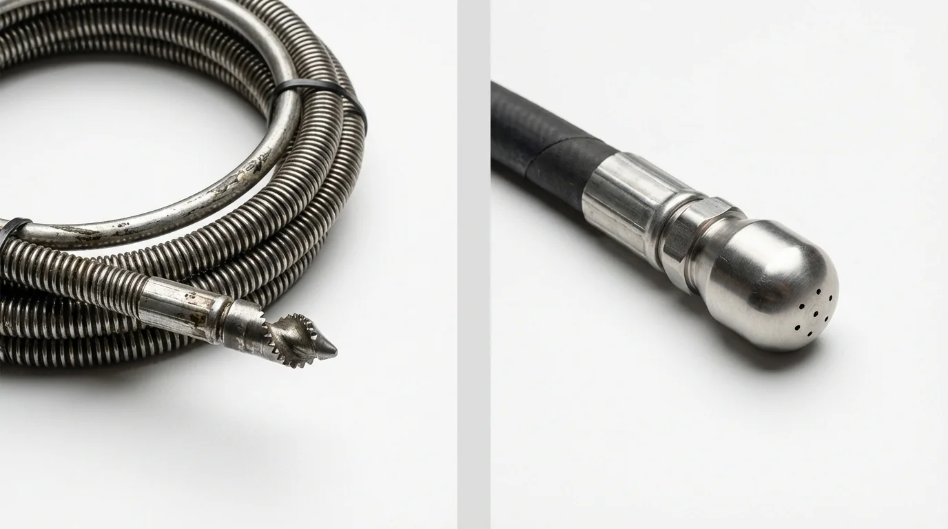 Drain snake cable and hydro jetting nozzle used for drain cleaning in Rego Park, NY
