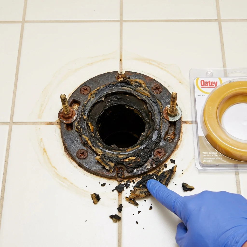 Failed wax ring showing water seepage at the base of a toilet in a Rego Park, NY home