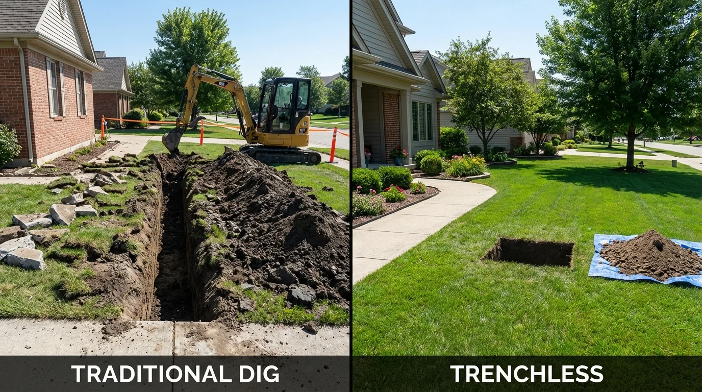 Trenchless sewer repair with minimal yard damage versus traditional excavation in Rego Park, NY